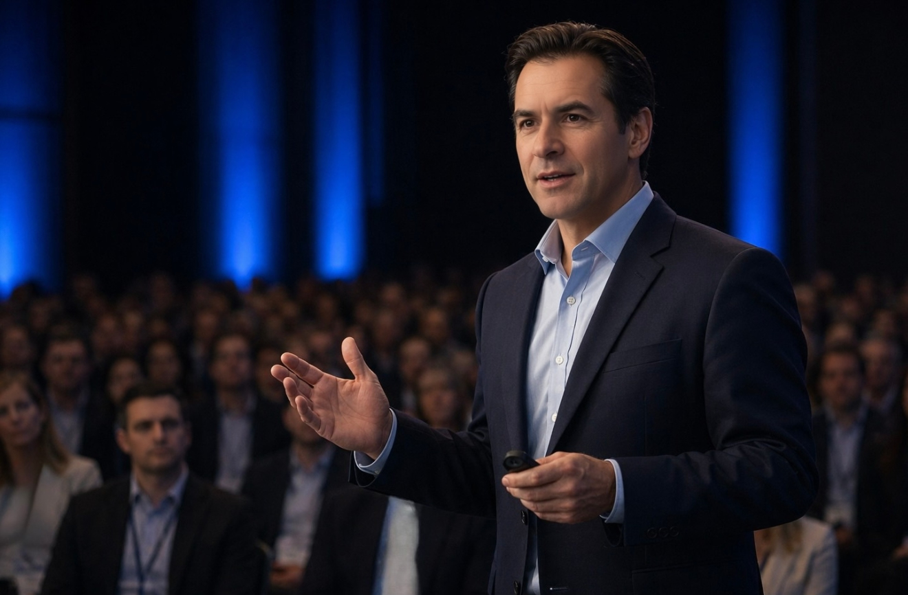 Mark Lynd, 5x CIO/CISO and Top 5 global AI thought leader, delivering a cybersecurity and AI keynote to an international audience